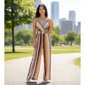 Xhilaration Vibrant V-Neck Striped Flowy Jumpsuit XS Vacation Festival